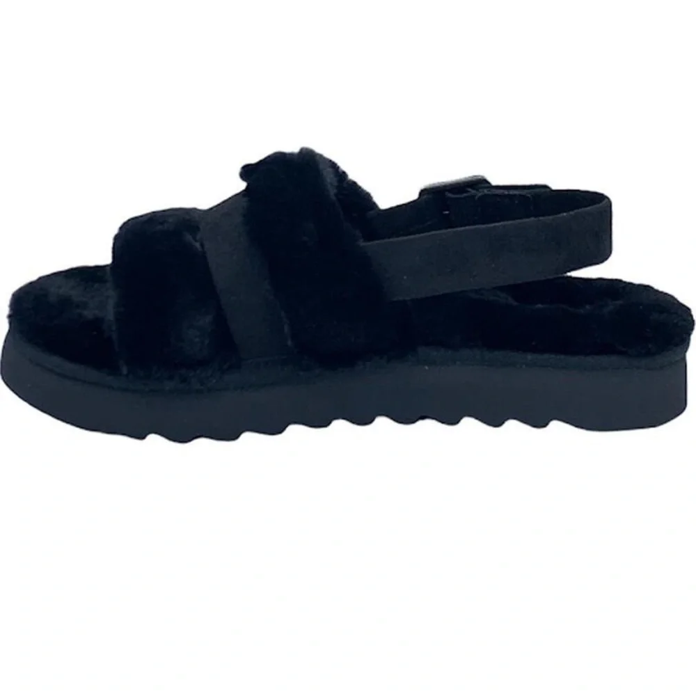 Koolaburra by UGG Adjustable Slide Sandals Fuzz'd Out Black Size 5